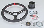 GT Steering Wheel Kit - Black Suede - Red Indicator + Red Stiching - ø 350 mm - For Models With AB
